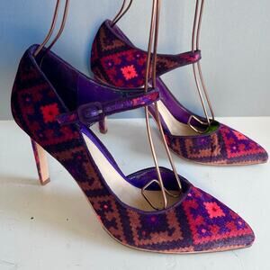 Brian Atwood heels Size 6.5 Aztec Ikat Global Ankle Strap Southwestern purple